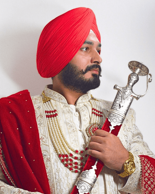 Silver Koftgiri Rajput Wedding Sword - Red Velvet Cover Ceremonial Talwar for Groom - Wintedge